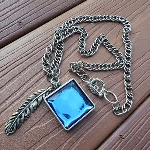 Handmade blue crystal & feather necklace